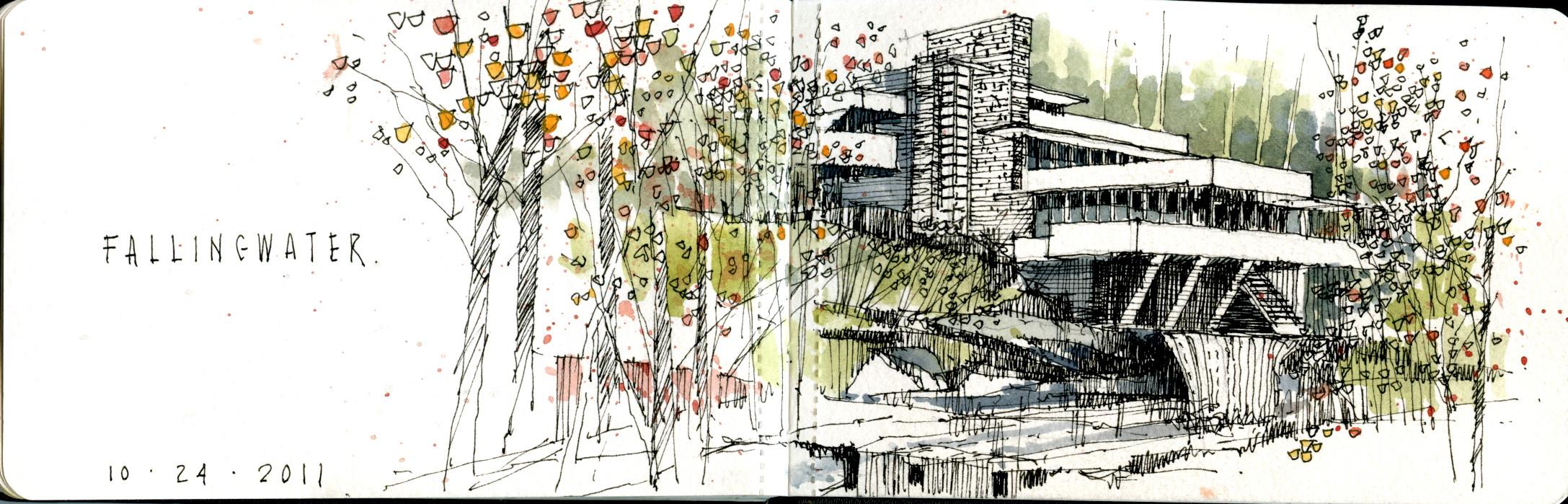 2175x699 Fallingwater - Fallingwater Sketch