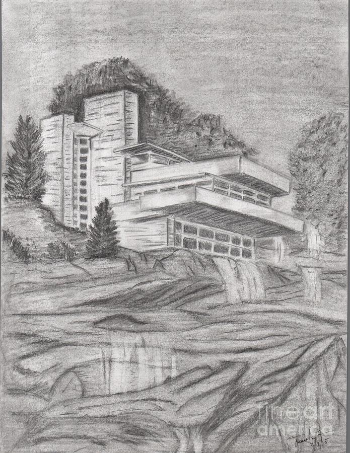 695x900 Frank Lloyd Wright Falling Water Sketch Drawing By Terry Jackson - Fallingwater Sketch