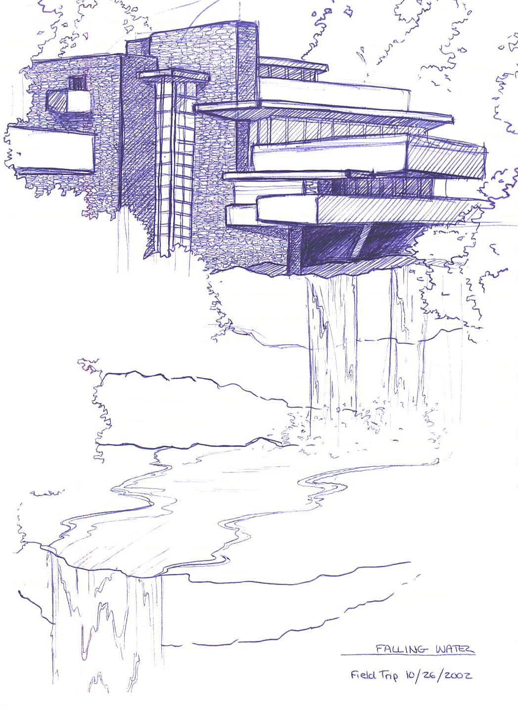 1047x1464 Sketch Falling Water House - Fallingwater Sketch
