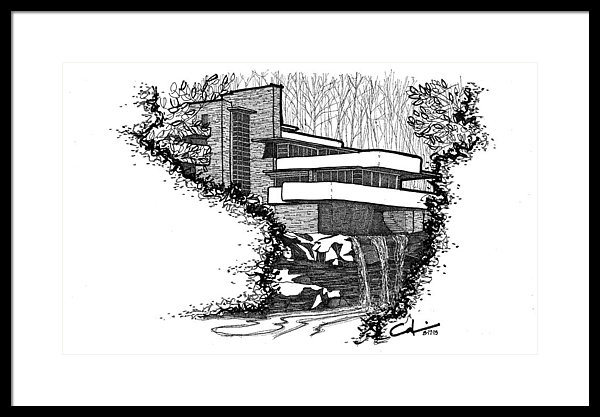 600x417 Falling Water Framed Print By Calvin Durham - Fallingwater Sketch