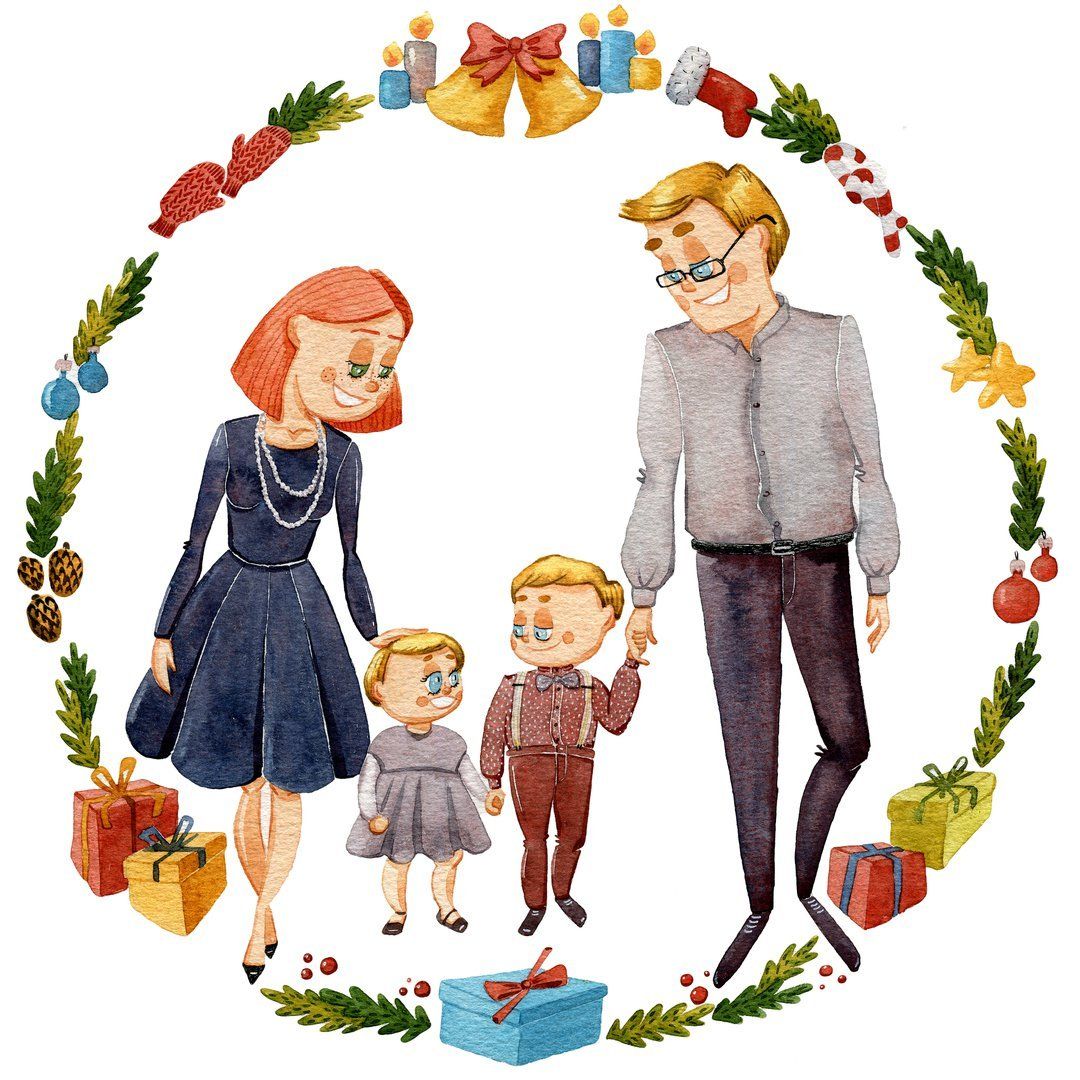 1080x1080 Custom Family Portrait, Watercolor Illustration, Family - Family Cartoon Sketch