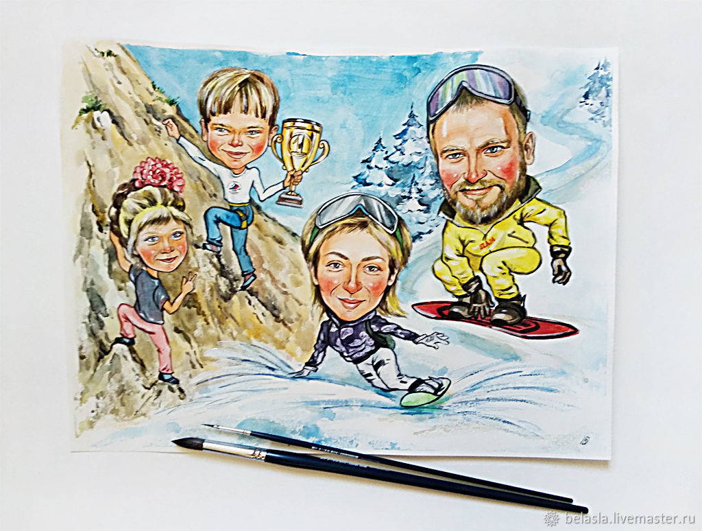 1024x774 Family Cartoon Watercolor Cartoon Shop Online On Livemaster With - Family Cartoon Sketch