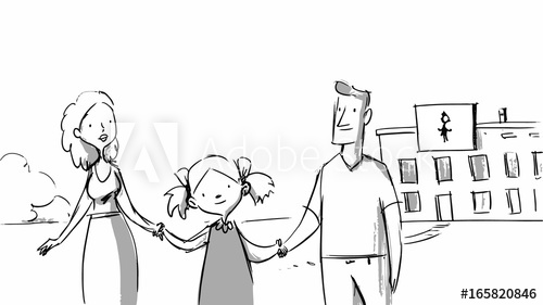 500x281 Parents And Their Child. Family Sketch Characters For Cartoon - Family Cartoon Sketch