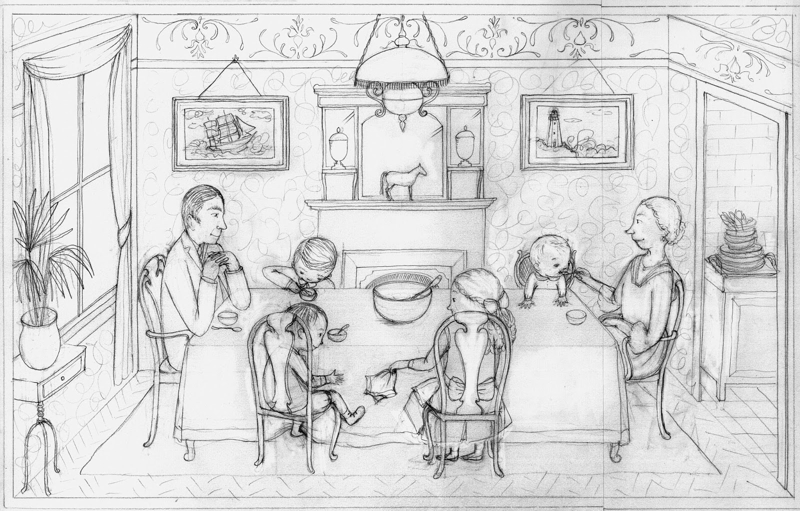 1600x1023 Sophie Blackall A Fine Dessert - Family Dinner Sketch