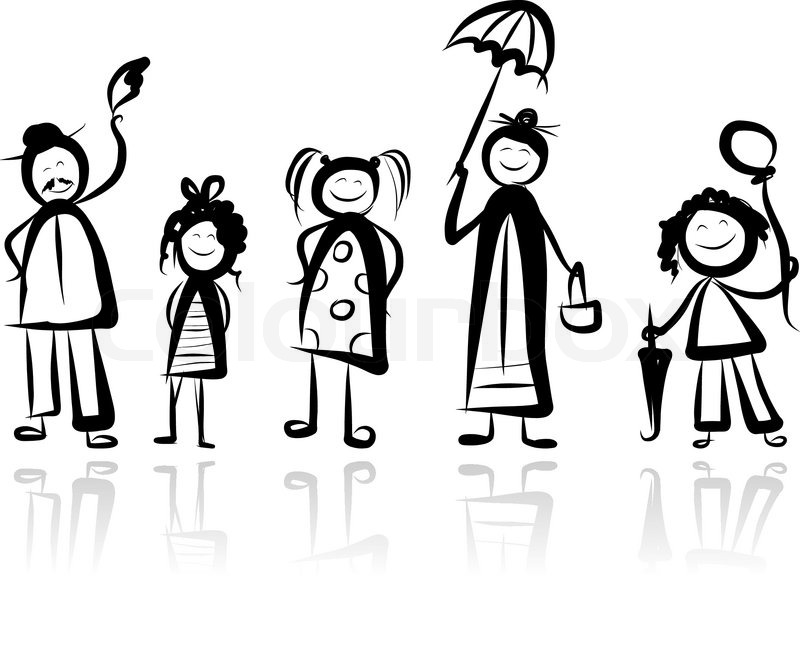 800x646 Family Together, Sketch For Your Design Stock Vector Colourbox - Family Picture Sketch