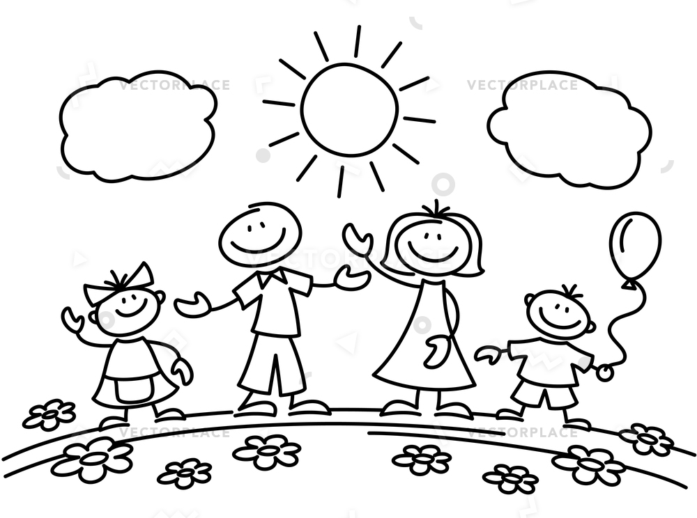 1000x744 Hand Drawn Stick Figure Happy Family Vector Illustration 48485 - Family Picture Sketch