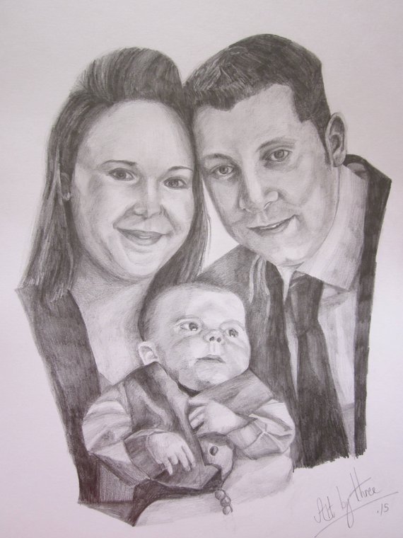 570x760 Family Portrait Art Custom Portrait From Photo Family - Family Portrait Sketch