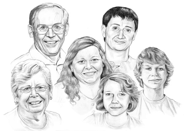 600x427 Family Portrait Pencil Drawn From Multiple Photos On - Family Portrait Sketch