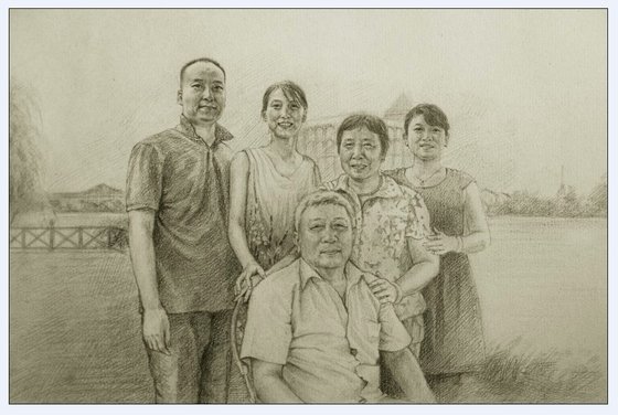 560x376 Family Portrait Painting On Paper By Artist Pencil Sketch(Id - Family Portrait Sketch