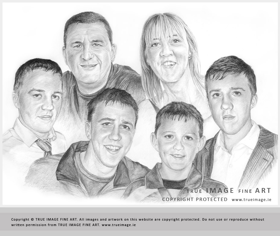 928x782 Family Of Six Portrait In Graphite Pencil By True Image Fine Art - Family Portrait Sketch