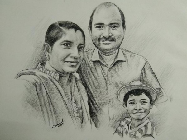 600x450 Pencil Portrait - Family Portrait Sketch