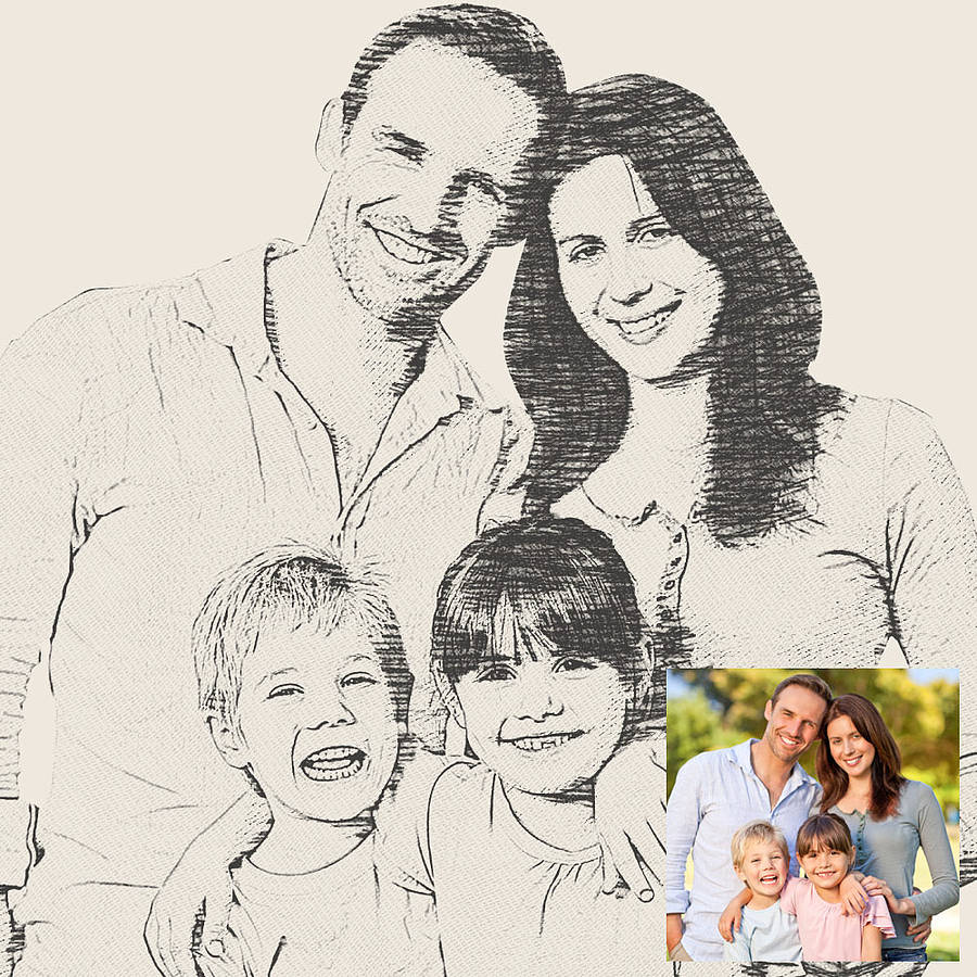 900x900 Bespoke Family Portrait Print By Letterfest - Family Portrait Sketch