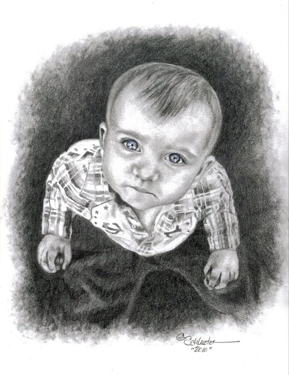 570x740 8x10 Family Portrait Sketch Of Child Custom Drawing Etsy - Family Portrait Sketch