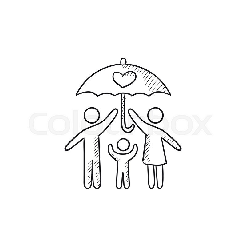 800x800 Family Insurance Vector Sketch Icon Isolated On Background. Hand - Family Sketch