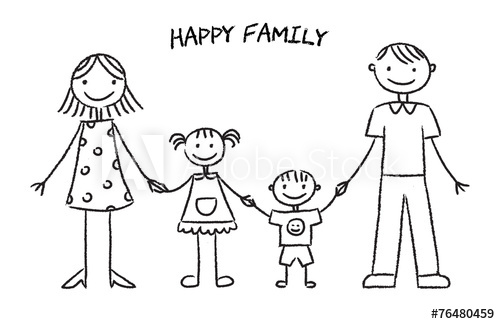 500x324 Happy Family Sketch - Family Sketch Images