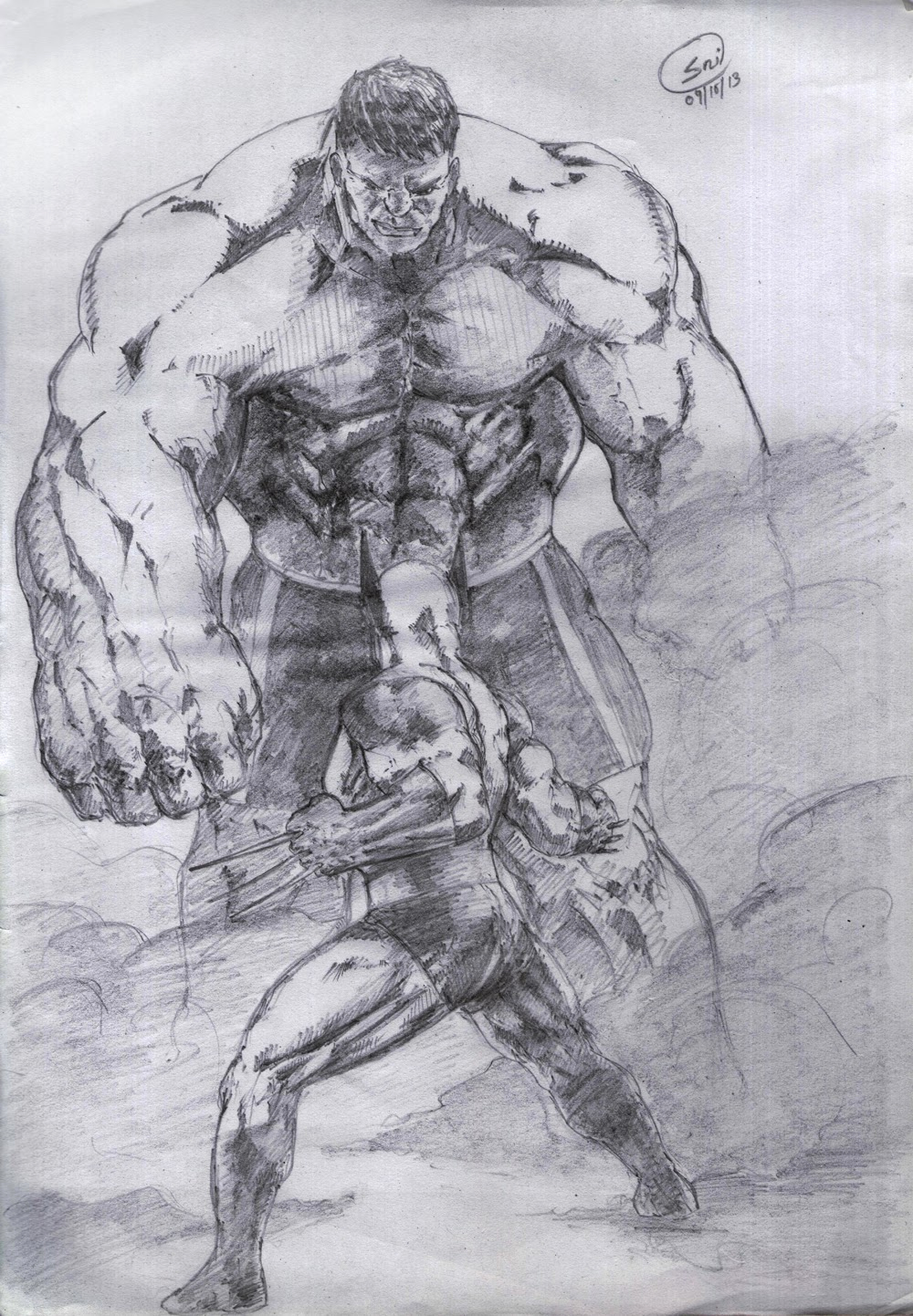1000x1442 Famous Sketch Artists Famous Sketch Art Of Hulk Vs Wolverine - Famous Sketch Artists