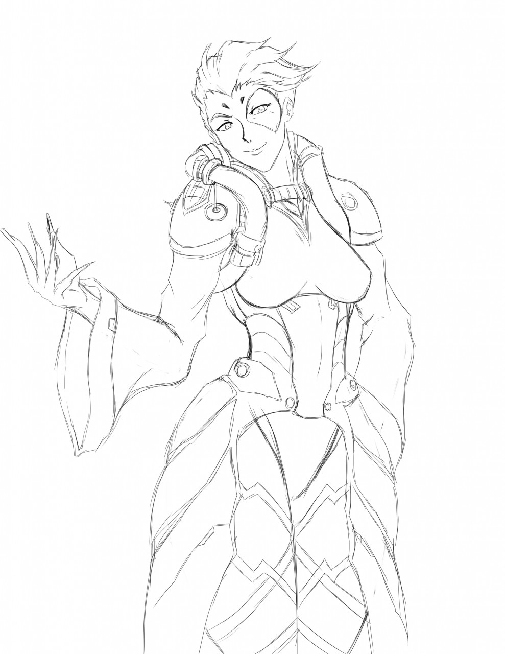 989x1280 Moira, Overwatch Fanart (Sketch) By Lordkingu - Fan Art Sketch