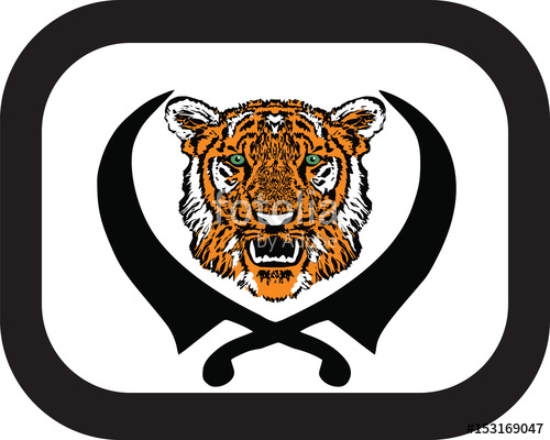 500x400 Tiger Head With Fangs And Crossed Swords. Sketch For Tattoo - Fangs Sketch