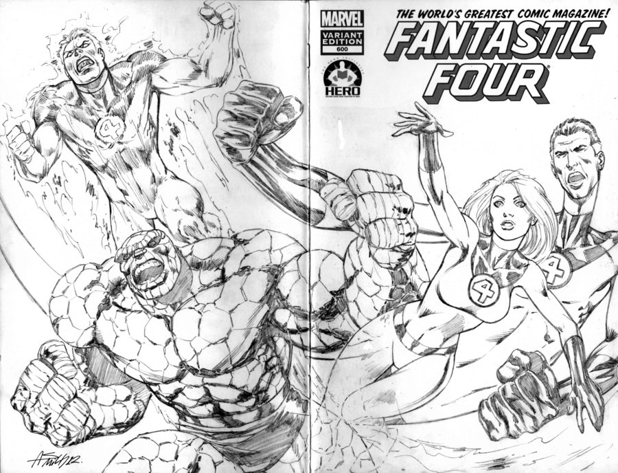 900x688 Fantastic Four Hero Initiative Sketch Cover By Smittyd - Fantastic Four Sketch