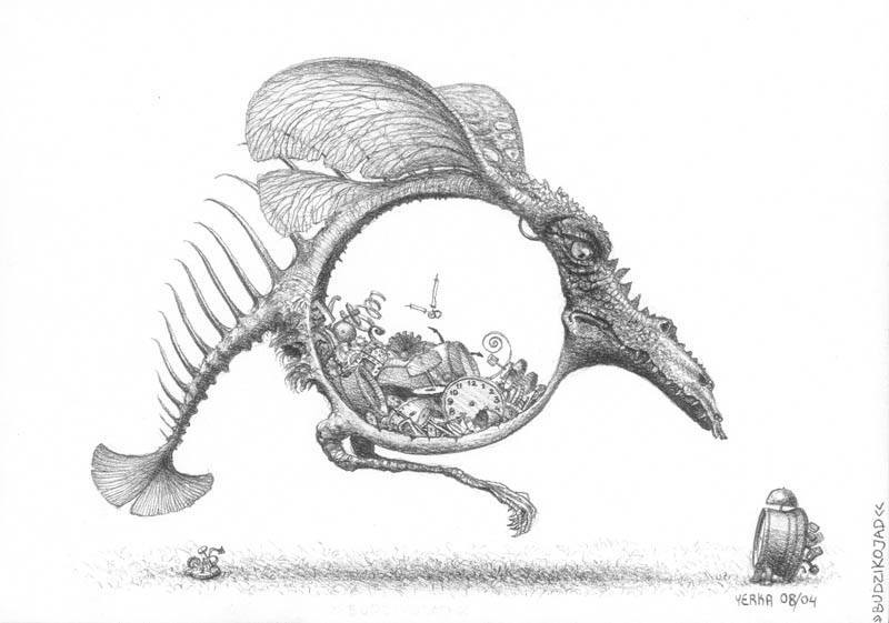 800x561 A Jacek Yerka Surrealism Sketch Of A Fantasy Dragon That Eats - Fantasy Dragon Sketch