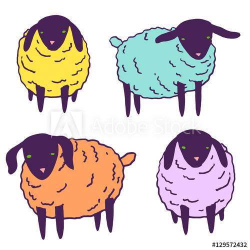 500x500 Vector Kawaii Baby Sheep Illustration Set, Farm Animals Sketch - Farm Animals Sketch