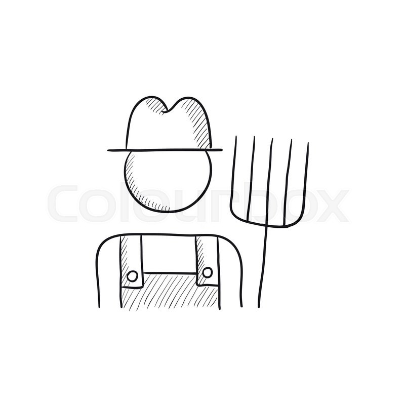 800x800 Farmer With Pitchfork Vector Sketch Icon Isolated On Background - Farmer Sketch