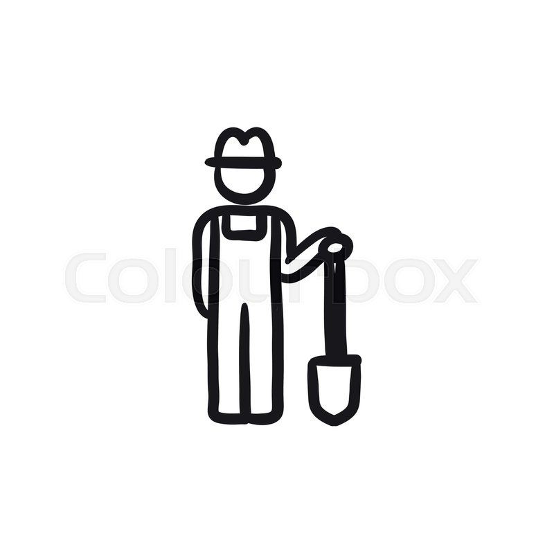 800x800 Farmer With Shovel Sketch Icon For Web, Mobile And Infographics - Farmer Sketch