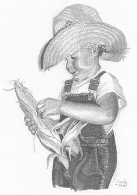 282x400 Little Farmer Boy Pencil Sketch - Farmer Sketch