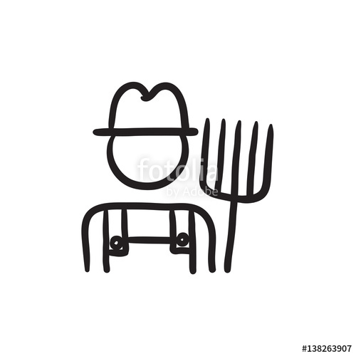 500x500 Farmer With Pitchfork Sketch Icon. Stock Image And Royalty Free - Farmer Sketch Images