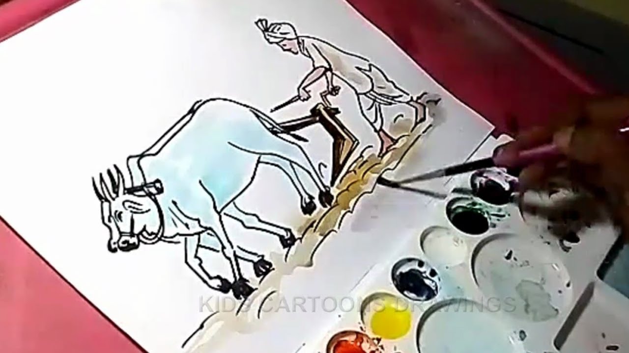 1280x720 How To Draw Indian Farmer Drawing For Kids - Farmers Sketch