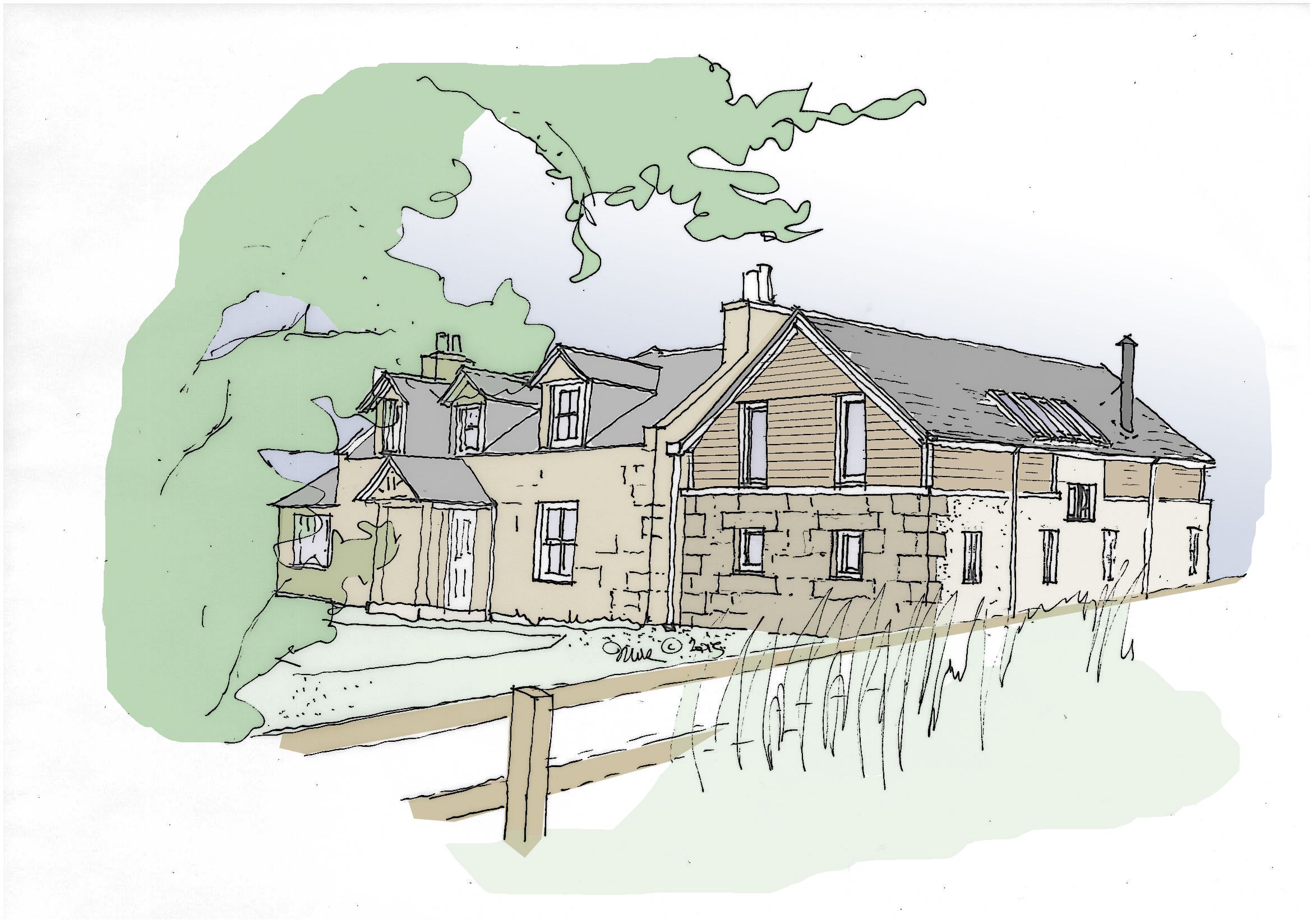 2338x1648 Farmhouse Addition Sketch 01 Architectural - Farmhouse Sketch