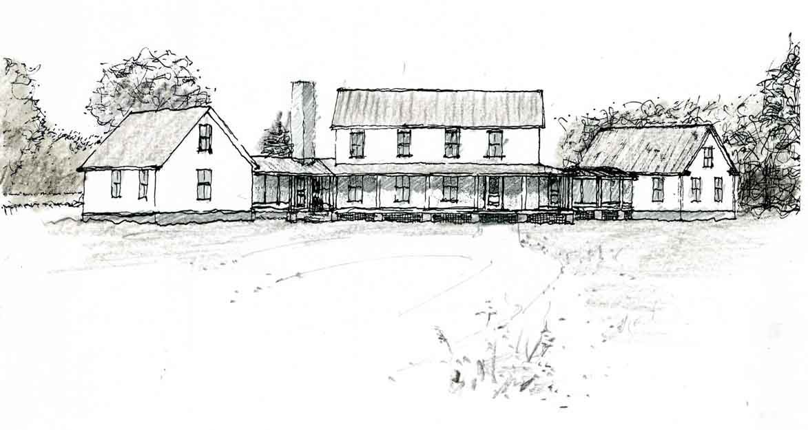 1173x625 Charleston Point Farm Front Elevation Sketch - Farmhouse Sketch