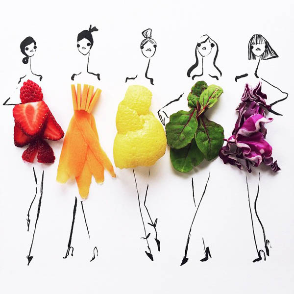 600x600 Playful Fashion Sketches Using Various Foods As Clothes Design Swan - Fashion Clothes Sketches