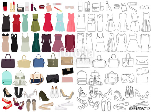 500x369 Women, Fashion Clothes, Set, Sketches And Silhouettes Stock Image - Fashion Clothes Sketches