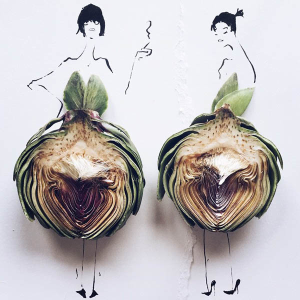 600x600 Playful Fashion Sketches Using Various Foods As Clothes Design Swan - Fashion Design Sketches