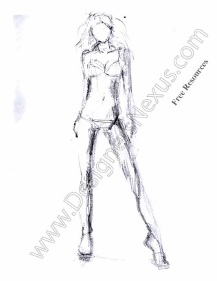 316x409 Freehand Fashion Figure V16 Study Drawing - Fashion Figure Sketch
