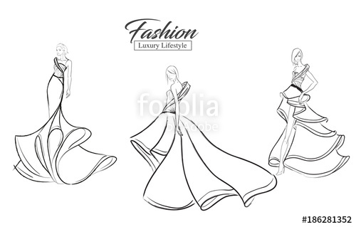 500x319 Fashion Girl. Luxury Lifestyle. A Set Of Fashion Sketches. Autumn - Fashion Girl Sketch