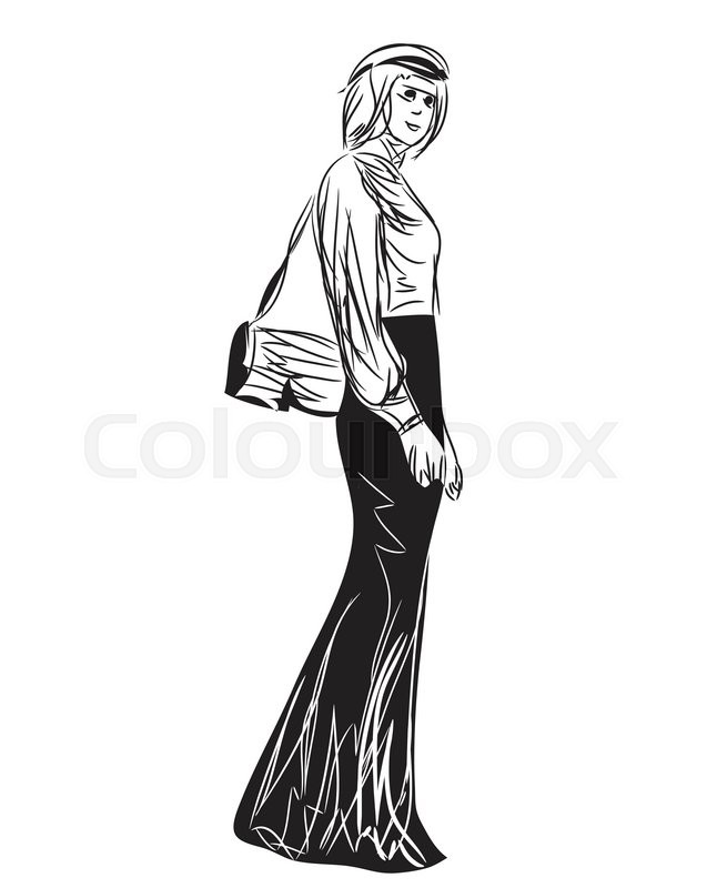 646x800 Fashion Model Sketch. Cartoon Girl. Woman In The Dress Stock - Fashion Model Sketch