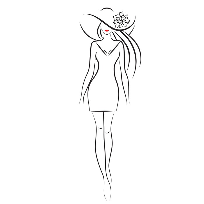 700x700 Fashion Model Sketch. Silhouette Of Beautiful Woman In Big Hat - Fashion Model Sketch