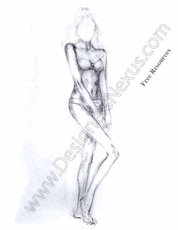 612x792 Freehand Fashion Figure Model Drawing V8 - Fashion Model Sketch