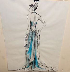292x300 Hank Hempe Large Original Color Pencil Fashion Model Sketch - Fashion Model Sketch