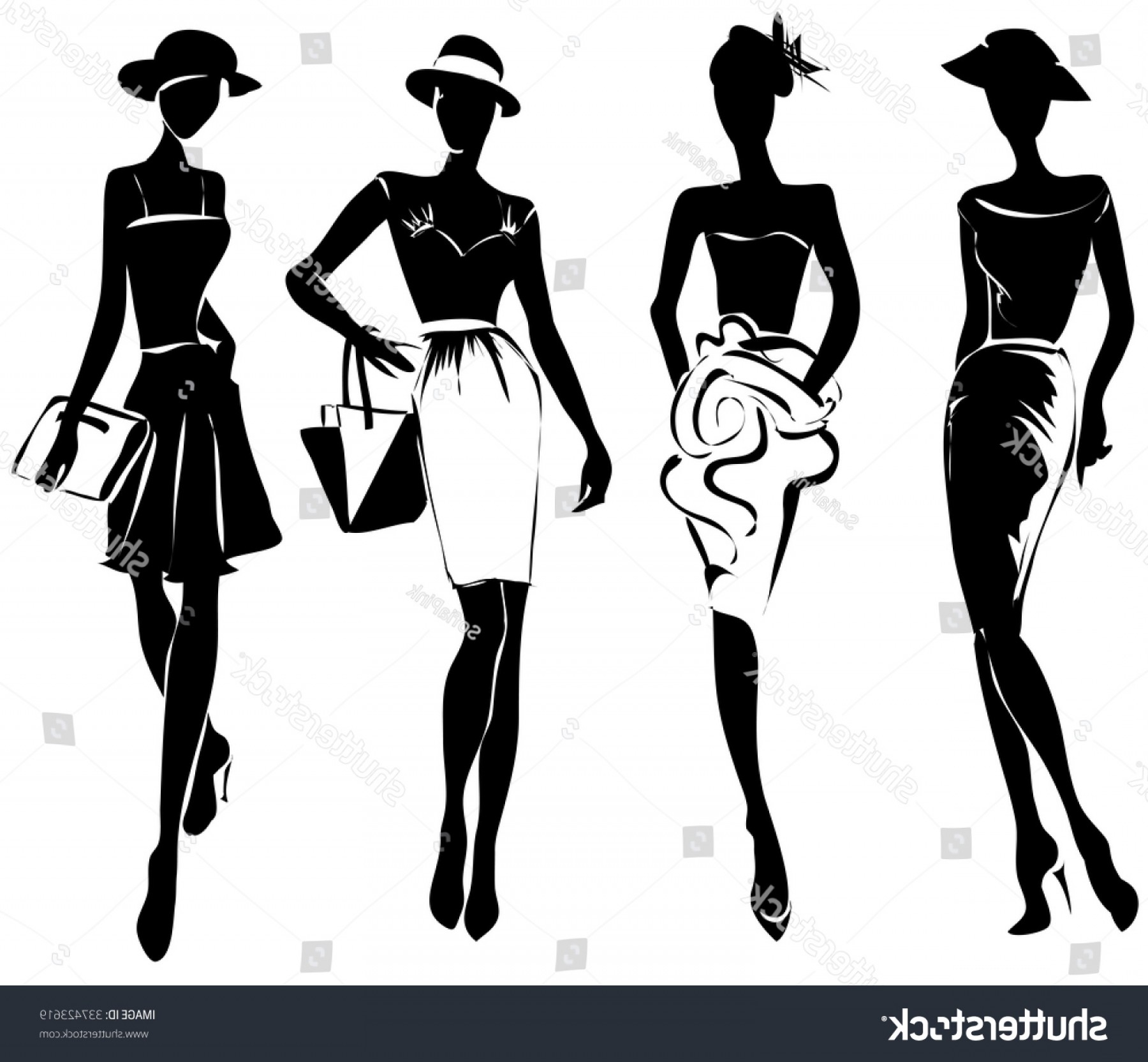 1800x1664 Black White Retro Fashion Models Sketch Shopatcloth - Fashion Model Sketch