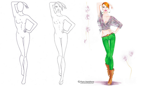 500x301 Elevation Of A Fashion Pose - Fashion Poses Sketch