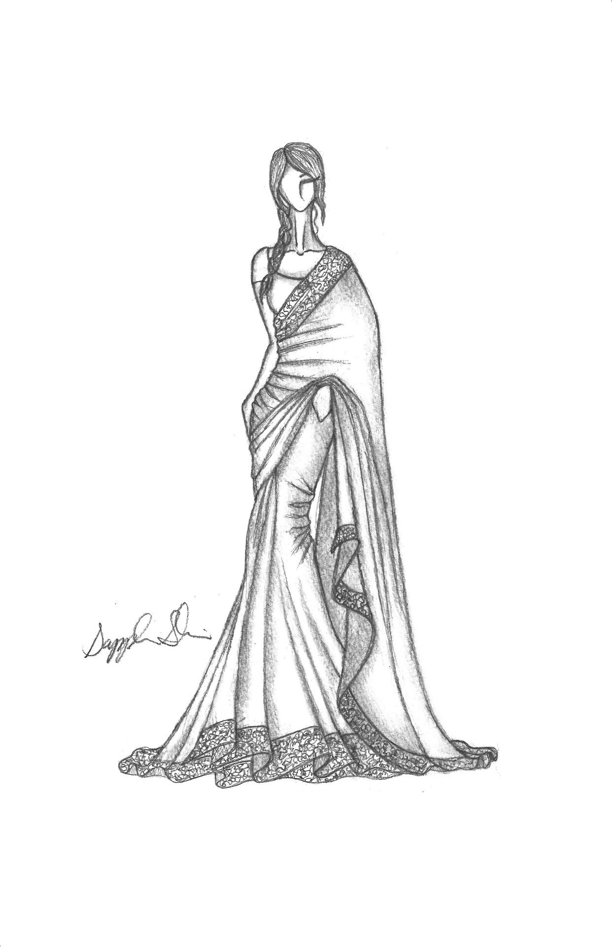 1242x1920 Saree Illustration Art And Sketch To Try Fashion - Fashion Sketch Art