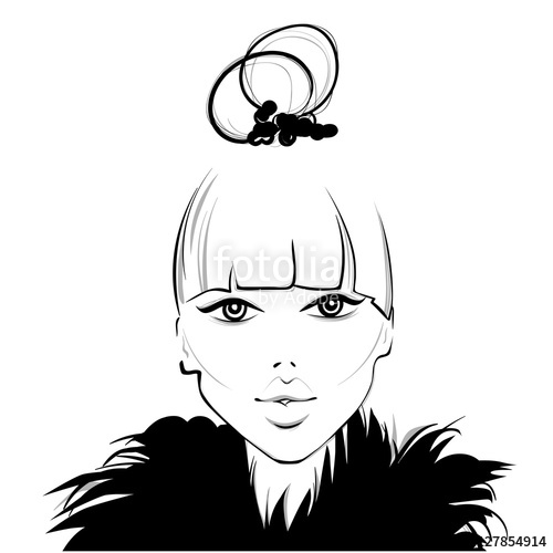 500x500 Vector Girl Face. Beautiful Woman. Cute And Young Model Portrait - Fashion Sketch Face