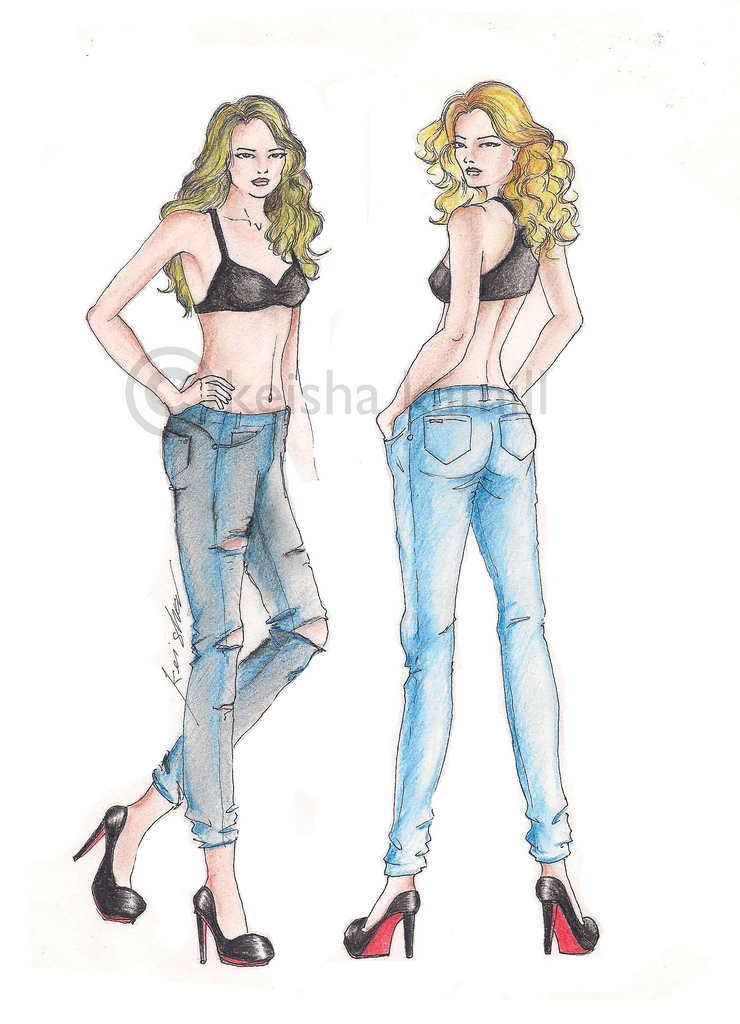 740x1024 Fashion Illustration - Fashion Sketch Jeans