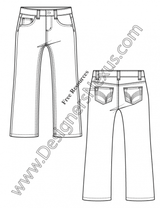 316x409 Kids Toddler 5 Pocket Jeans Flat Fashion Sketch V18 - Fashion Sketch Jeans