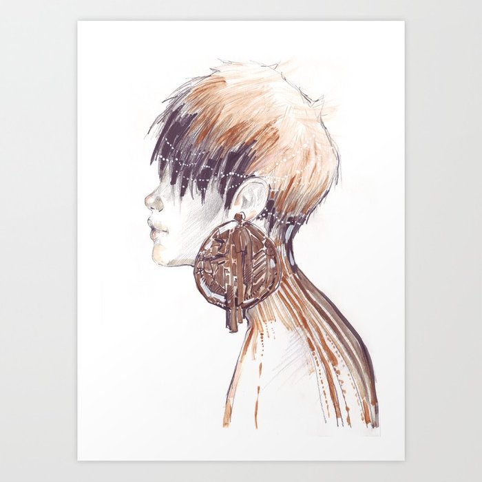 700x700 Fashion Illustration Profile Portrait Gold Black White Markers And - Fashion Sketch Markers