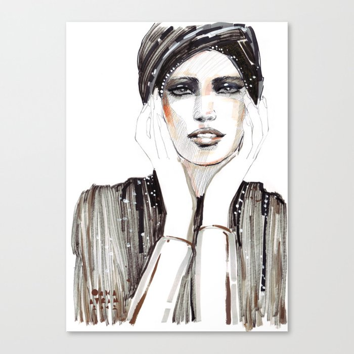 700x700 Fashion Sketch In Markers And Pencil Canvas Print By Ioanaavram - Fashion Sketch Markers