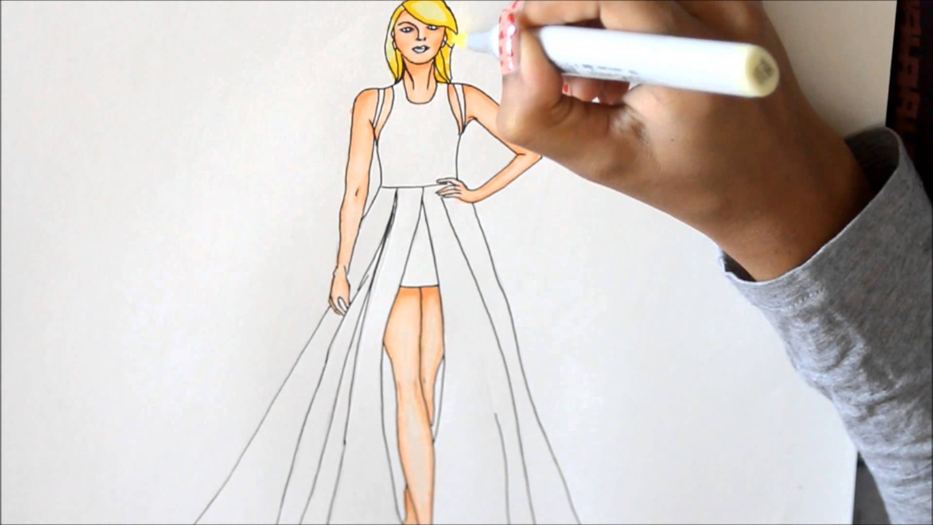 1920x1080 Fashion Illustration Of Taylor Swift Using Copic Markers. - Fashion Sketch Markers
